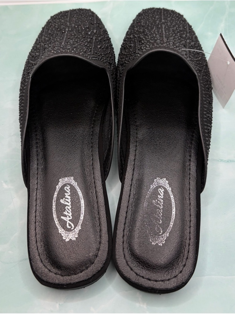 Atalina Black Beaded Slip-On Women’s Flats - Picture 7 of 8